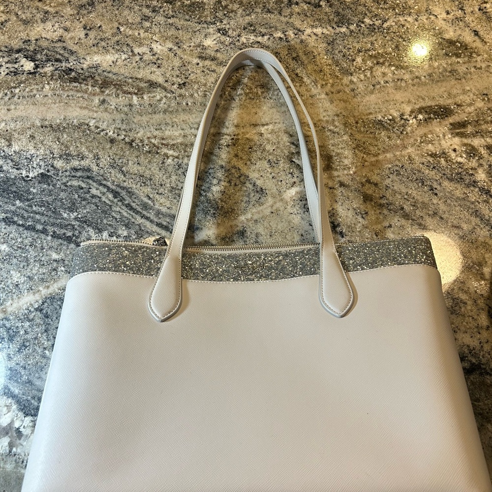 Kate Spade White and Silver Tote Bag